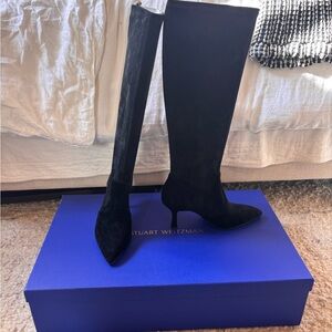 Stuart Weitzman Valentina Black Suede Knee High Boots. New in box.